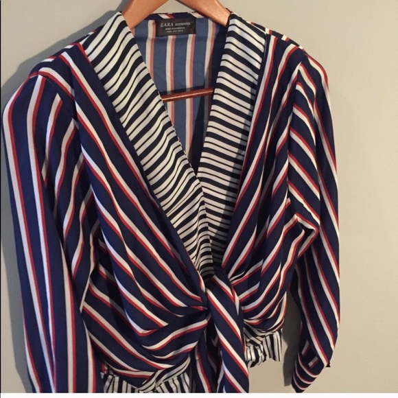 Zara Striped Bodysuit with front knot. - Picture 6 of 8